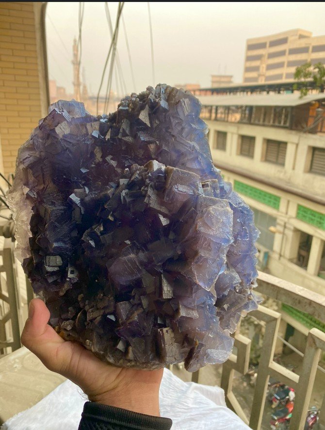 Bi-Color Fluorite Spaceman Cube – Teal & Purple Crystal